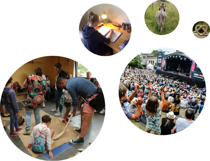 images : Séance de soutien scolaire ; Ballade accompagnée par un âne ; Après-midi Concert à la Citadelle ; Atelier paléolithique au PréhistoMuseum de Flemalle